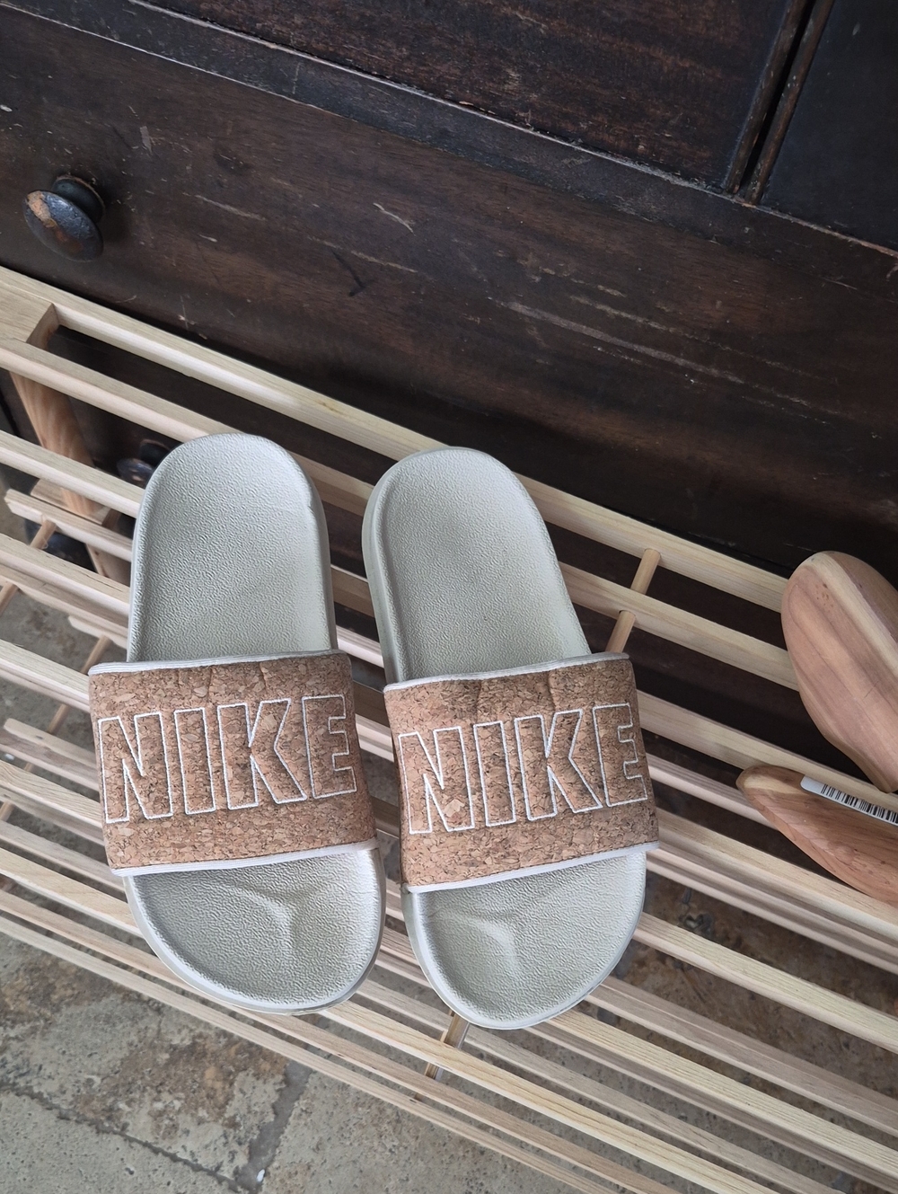 Nike Kids Beige Cork-Textured Slide Sandals